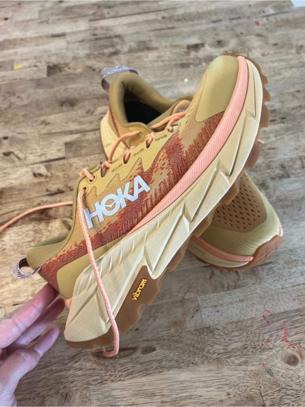 Hoka Women's Trail Runner in Yellow with Peach Accents- Vibram